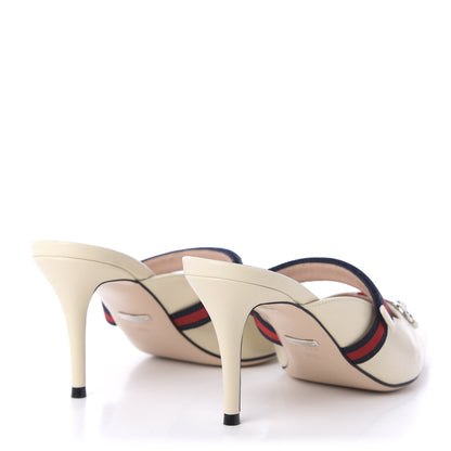 Gucci Malaga Kid Sylvie Web Cross Strap Mid-Heel Slides 39.5 Vintage White 4 of 11