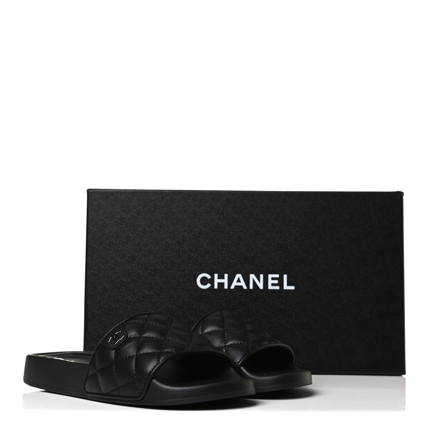 Lambskin Quilted CC Mules Sandals 35 Black