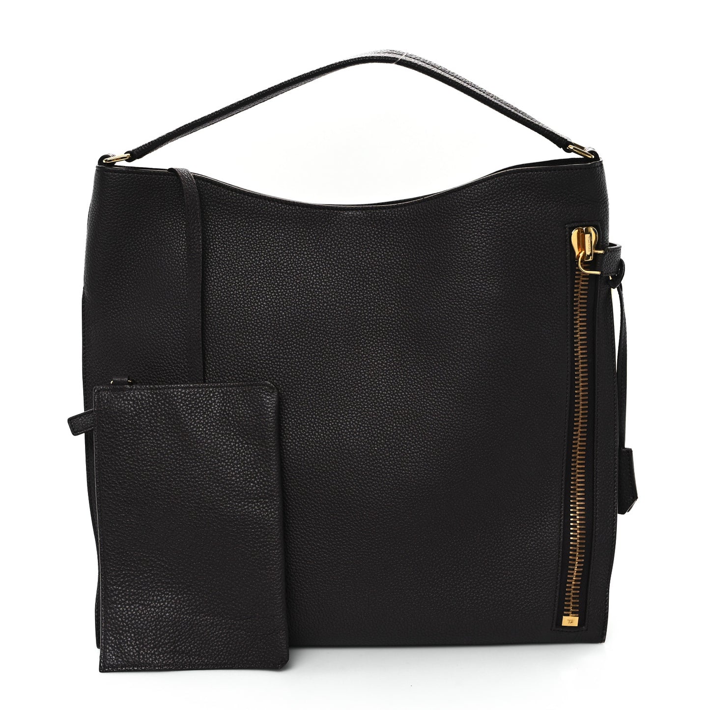 Pebbled Calfskin Large Alix Padlock Zip Hobo Bag Dark Brown