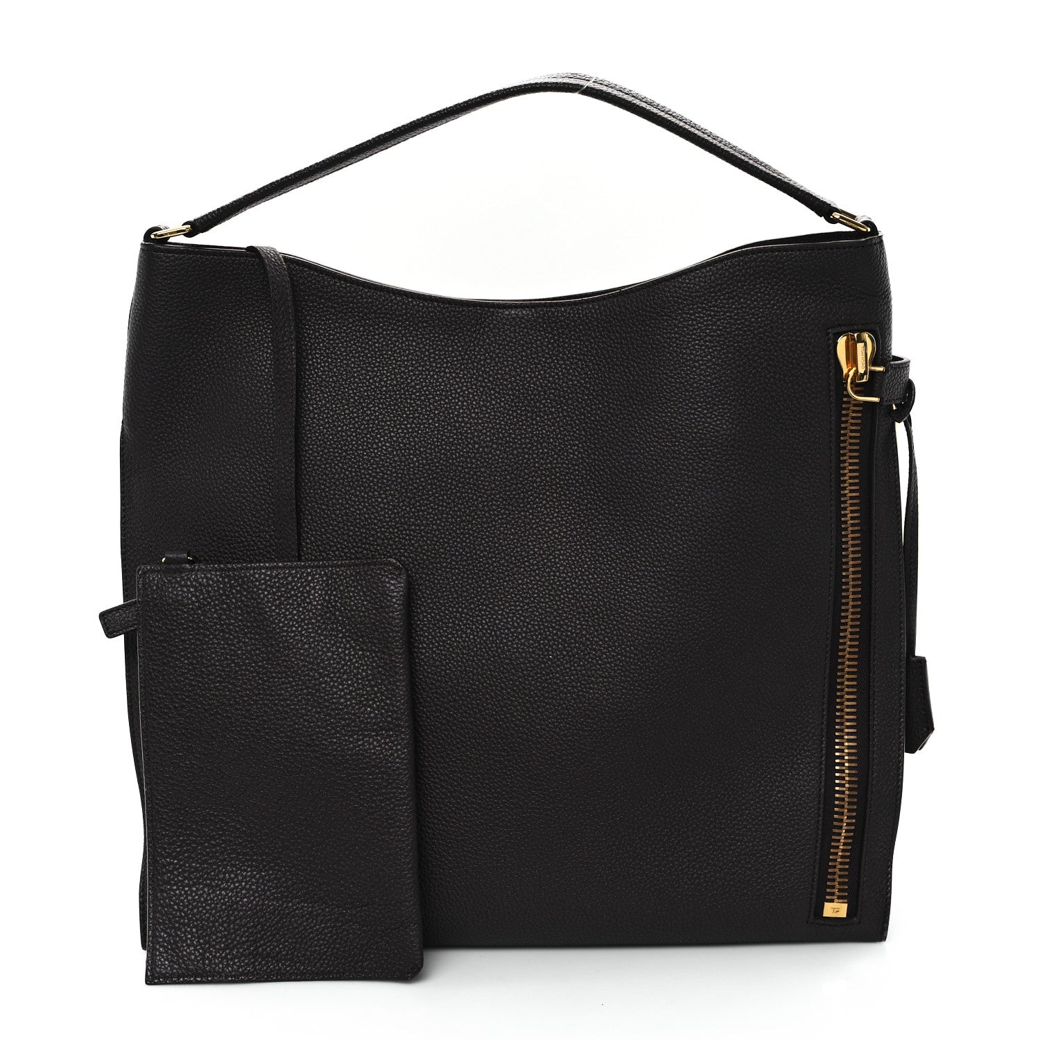 Tom Ford Pebbled Calfskin Large Alix Padlock Zip Hobo Bag Dark Brown 2 of 12