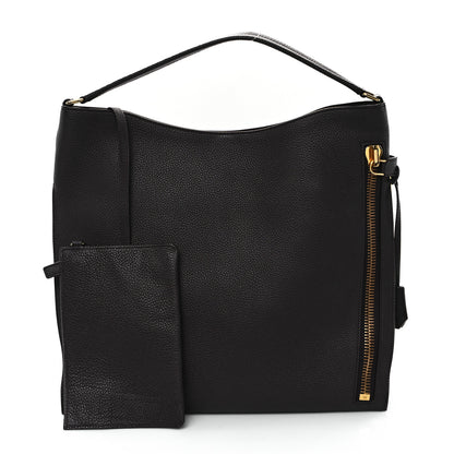 Tom Ford Pebbled Calfskin Large Alix Padlock Zip Hobo Bag Dark Brown 2 of 12