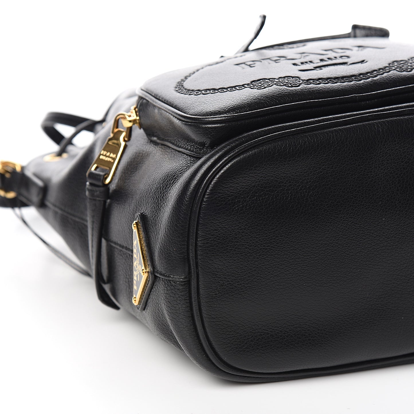Glace Calfskin Embossed Secchiello Bucket Bag Black