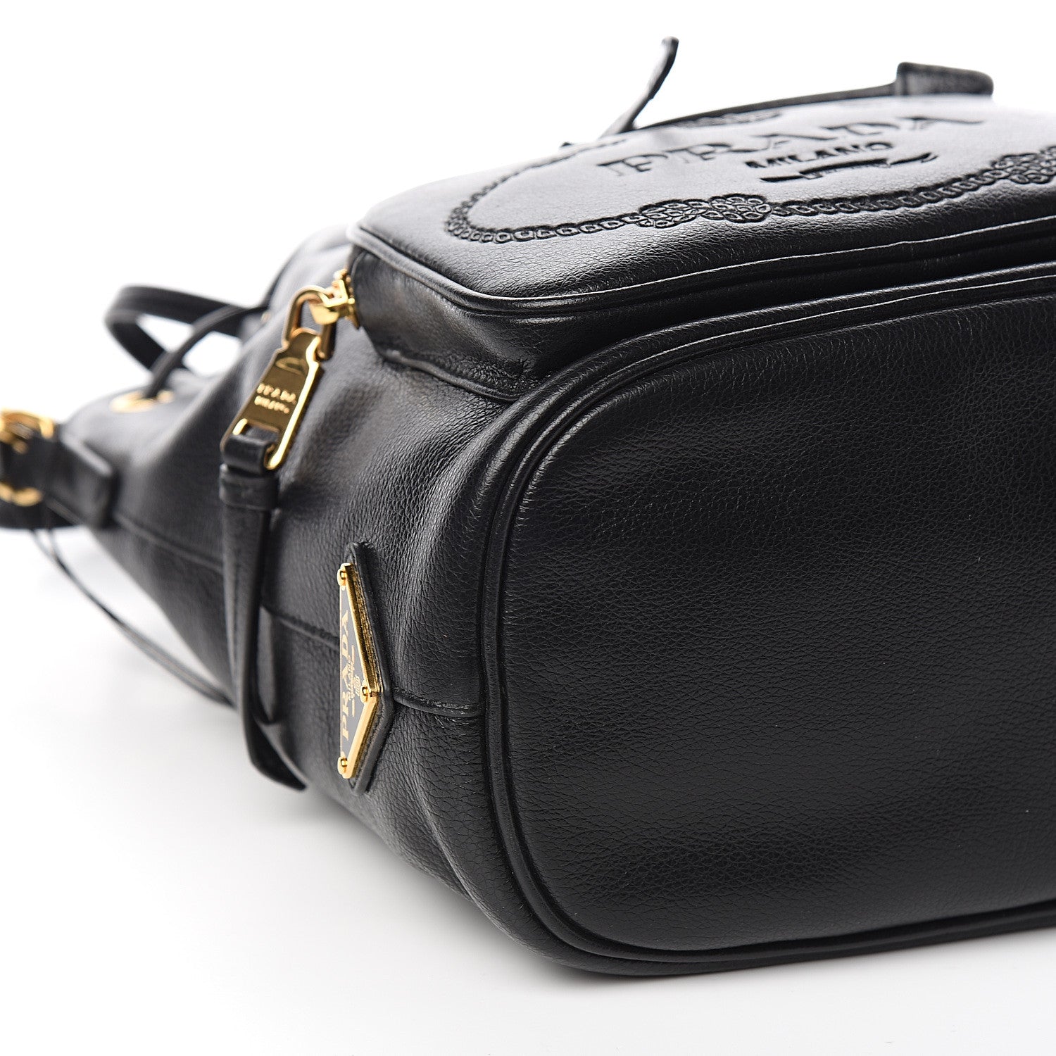Prada Glace Calfskin Embossed Secchiello Bucket Bag Black 6 of 10