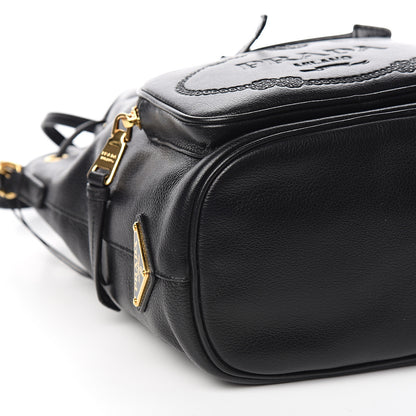 Prada Glace Calfskin Embossed Secchiello Bucket Bag Black 6 of 10