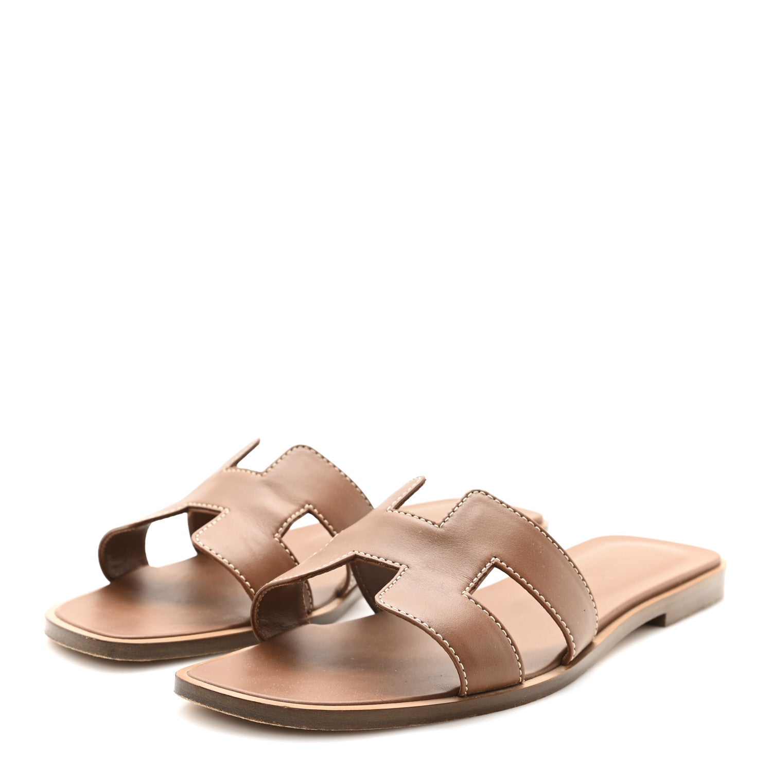 Hermes Box Calfskin Oran Sandals 36.5 Gold 4 of 9