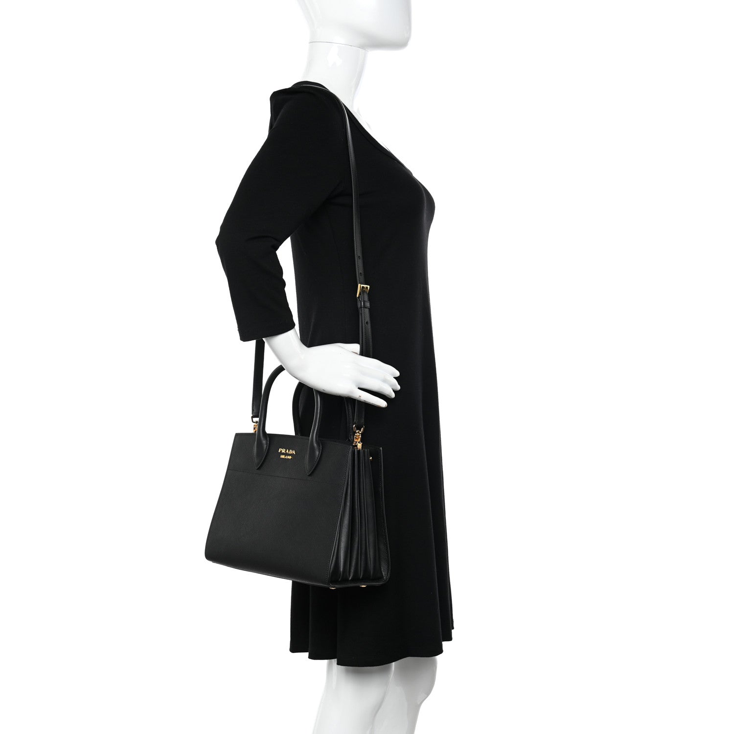 Prada Saffiano City Calfskin Bibliothèque Top Handle Black 2 of 9