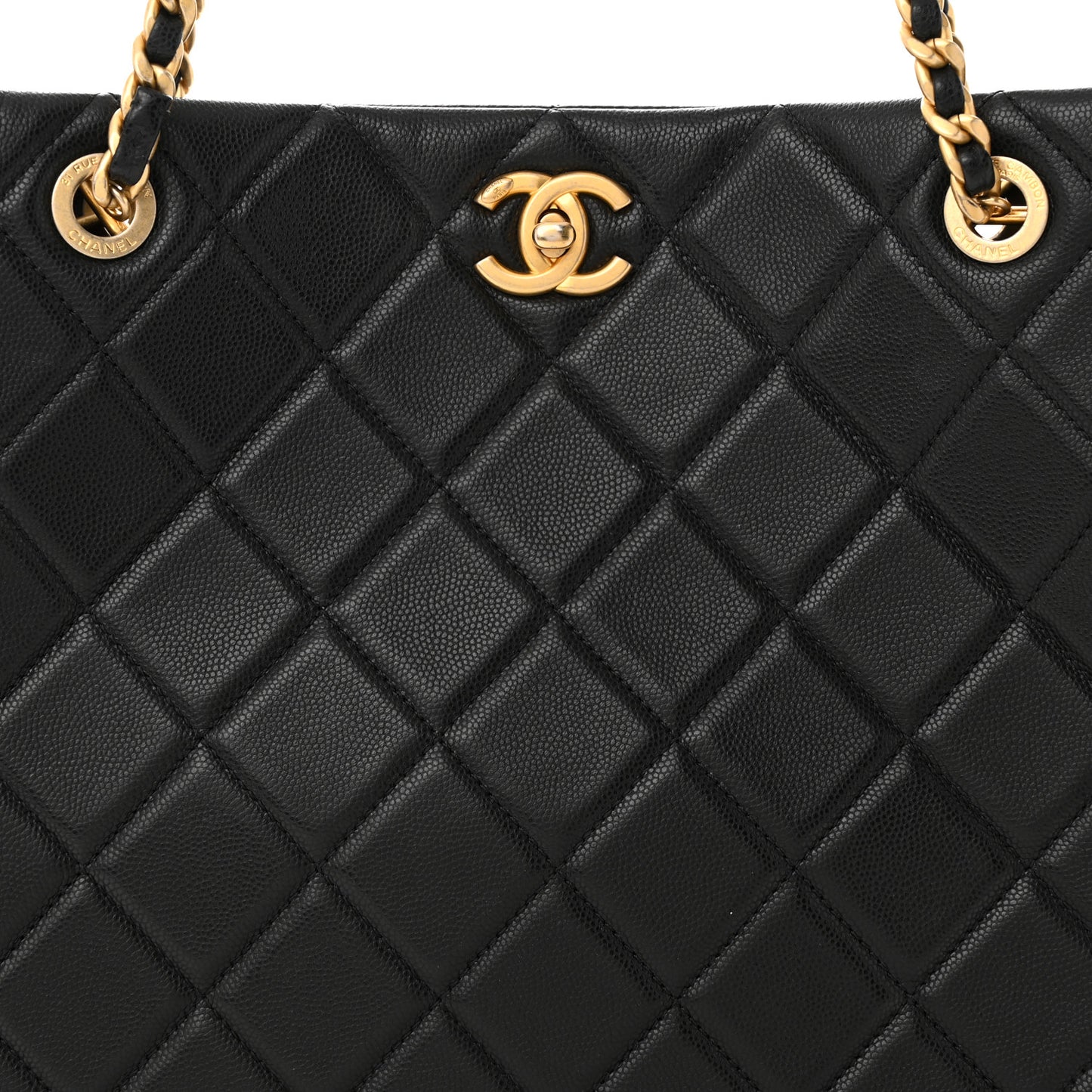 Caviar Quilted Sweet Classic Shopping Tote Black