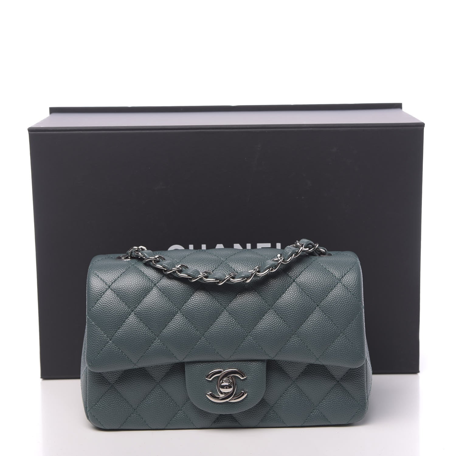 Chanel Caviar Quilted Mini Rectangular Flap Dark Green 10 of 10