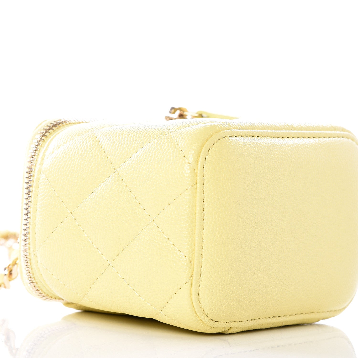 Chanel Caviar Quilted Mini Vanity Case With Chain Yellow 5 of 11