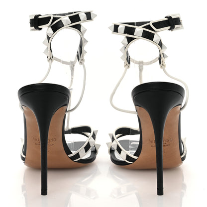 Valentino Garavani Calfskin Free Rockstud Ankle T-Strap 105mm Sandals 37.5 Black Optic White 6 of 12