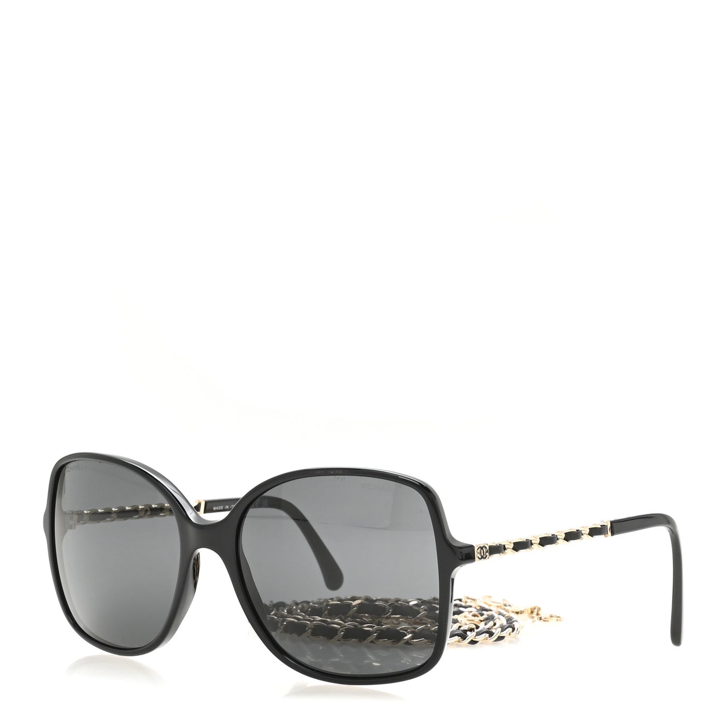 Acetate Metal Calfskin Square Chain Sunglasses 5210-Q Black Gray