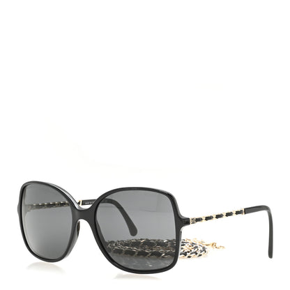 Chanel Acetate Metal Calfskin Square Chain Sunglasses 5210-Q Black Gray 1 of 8