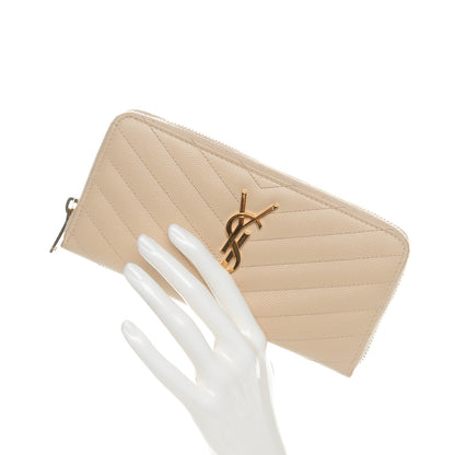 Saint Laurent Grain De Poudre Matelasse Chevron Monogram Zip Around Wallet Nude Powder 2 of 8