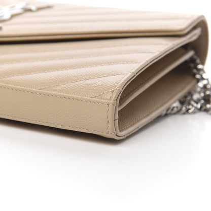 Saint Laurent Grain De Poudre Matelasse Chevron Monogram Chain Wallet Nude Powder 10 of 12