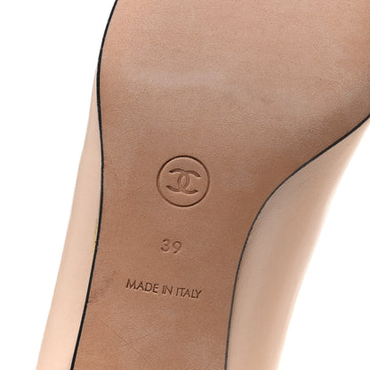 Chanel Lambskin Patent CC Pumps 39 Beige Black Green 6 of 11