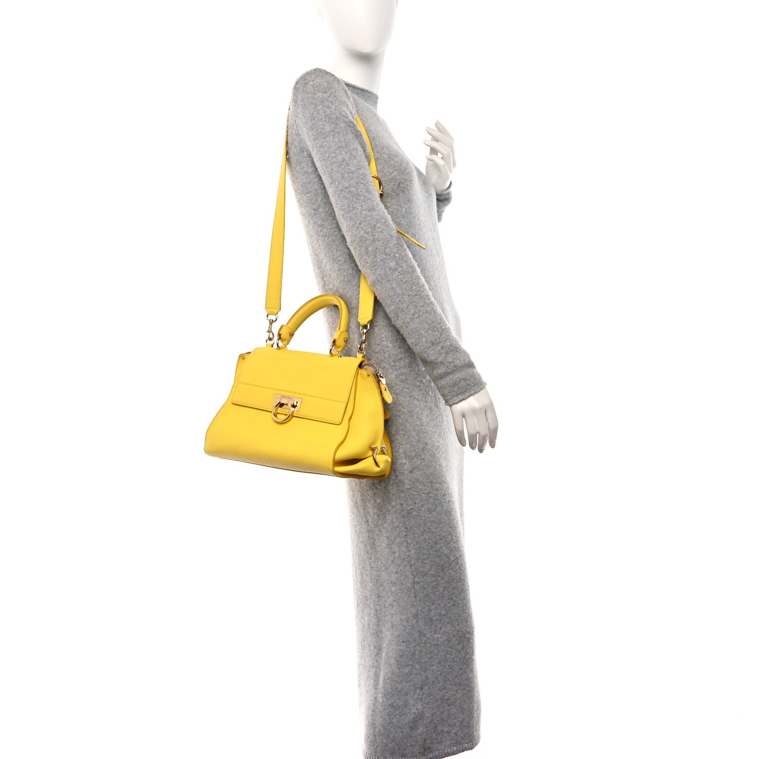 Salvatore Ferragamo Calfskin Sofia Gancini Satchel Yellow 2 of 10