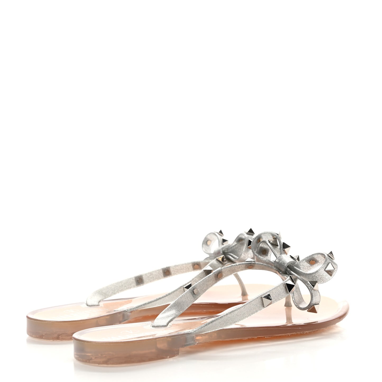 PVC Jelly Glitter Rockstud Bow Thong Sandals 37 Silver
