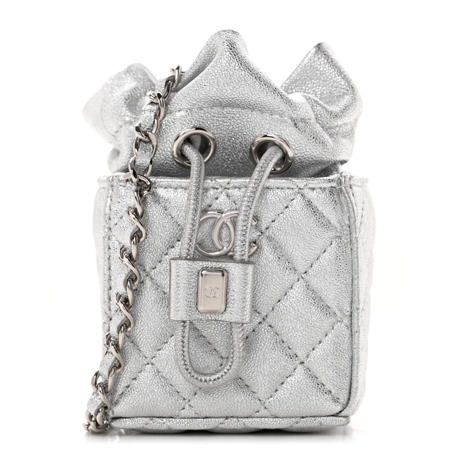 Chanel Metallic Caviar Quilted Mini Drawstring Bucket Bag Silver 1 of 8