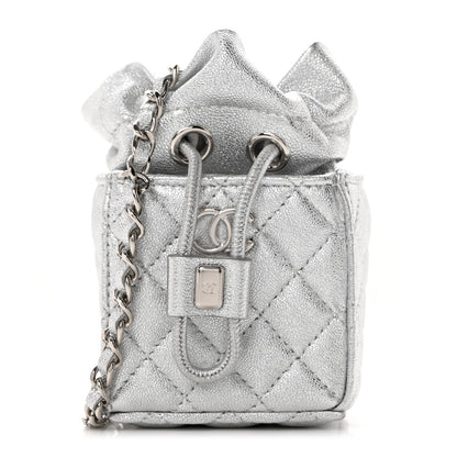 Chanel Metallic Caviar Quilted Mini Drawstring Bucket Bag Silver 1 of 8
