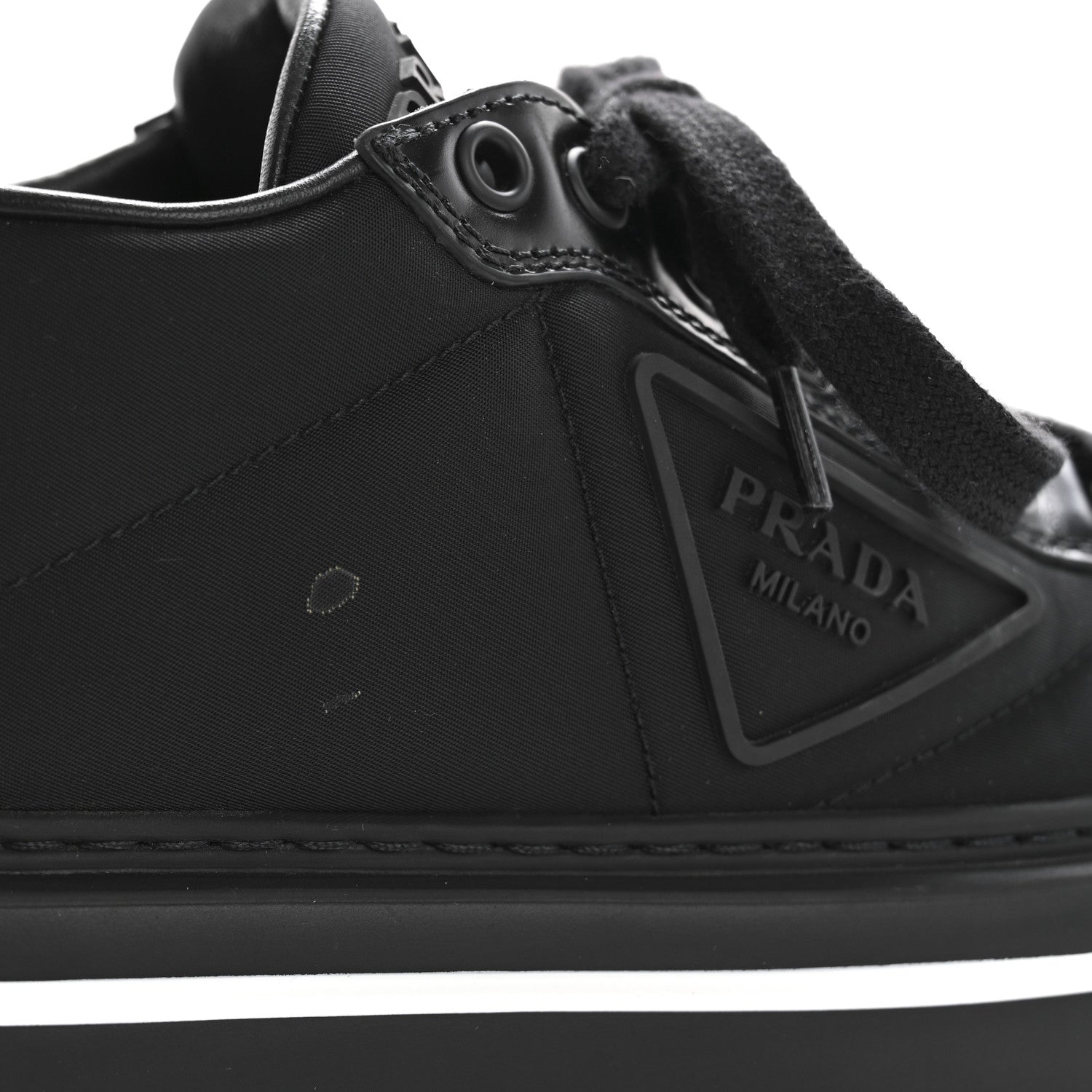 Prada Re-Nylon Spazzolato Rubber Triangle Logo Macro Quilted Womens 45mm Platform Sneakers 37 Black 10 of 11