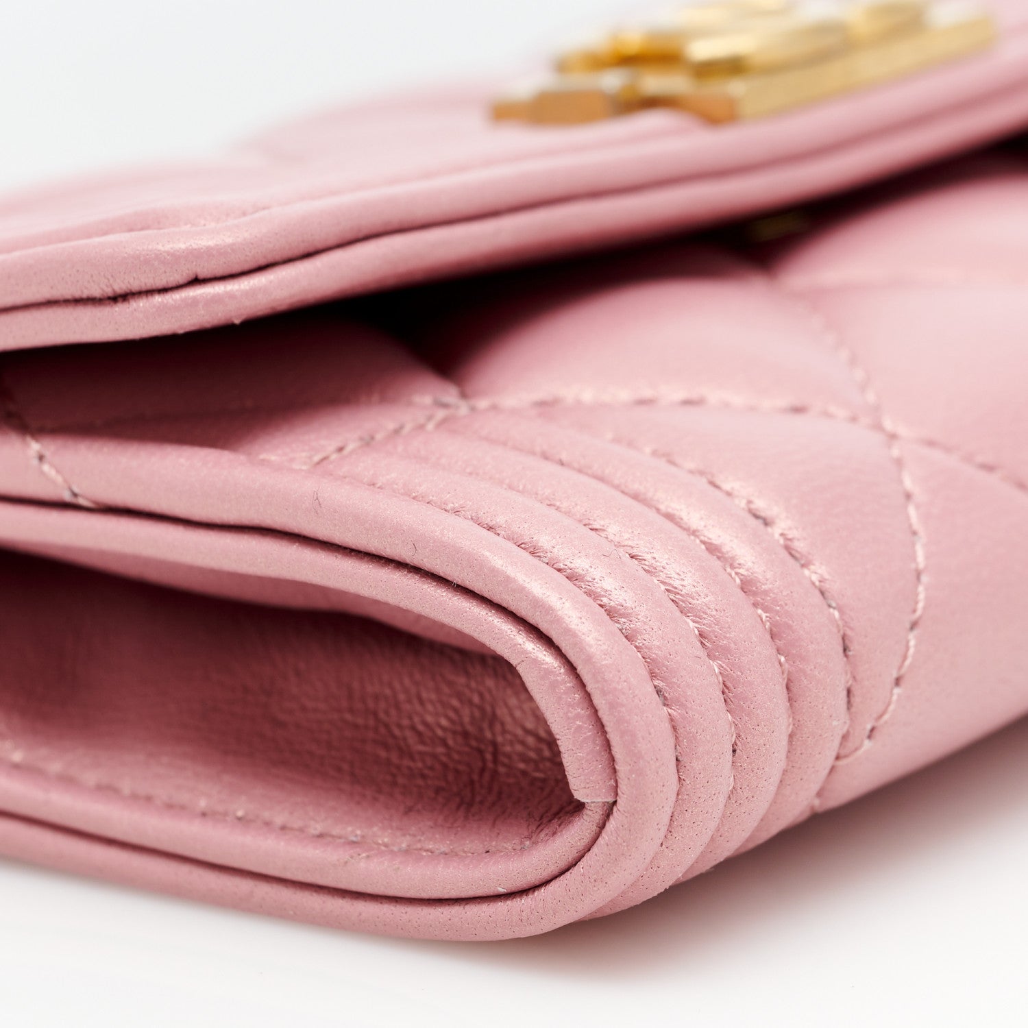 Chanel Metallic Lambskin Quilted Boy Card Holder Wallet Pink 10 of 11