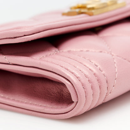 Chanel Metallic Lambskin Quilted Boy Card Holder Wallet Pink 10 of 11