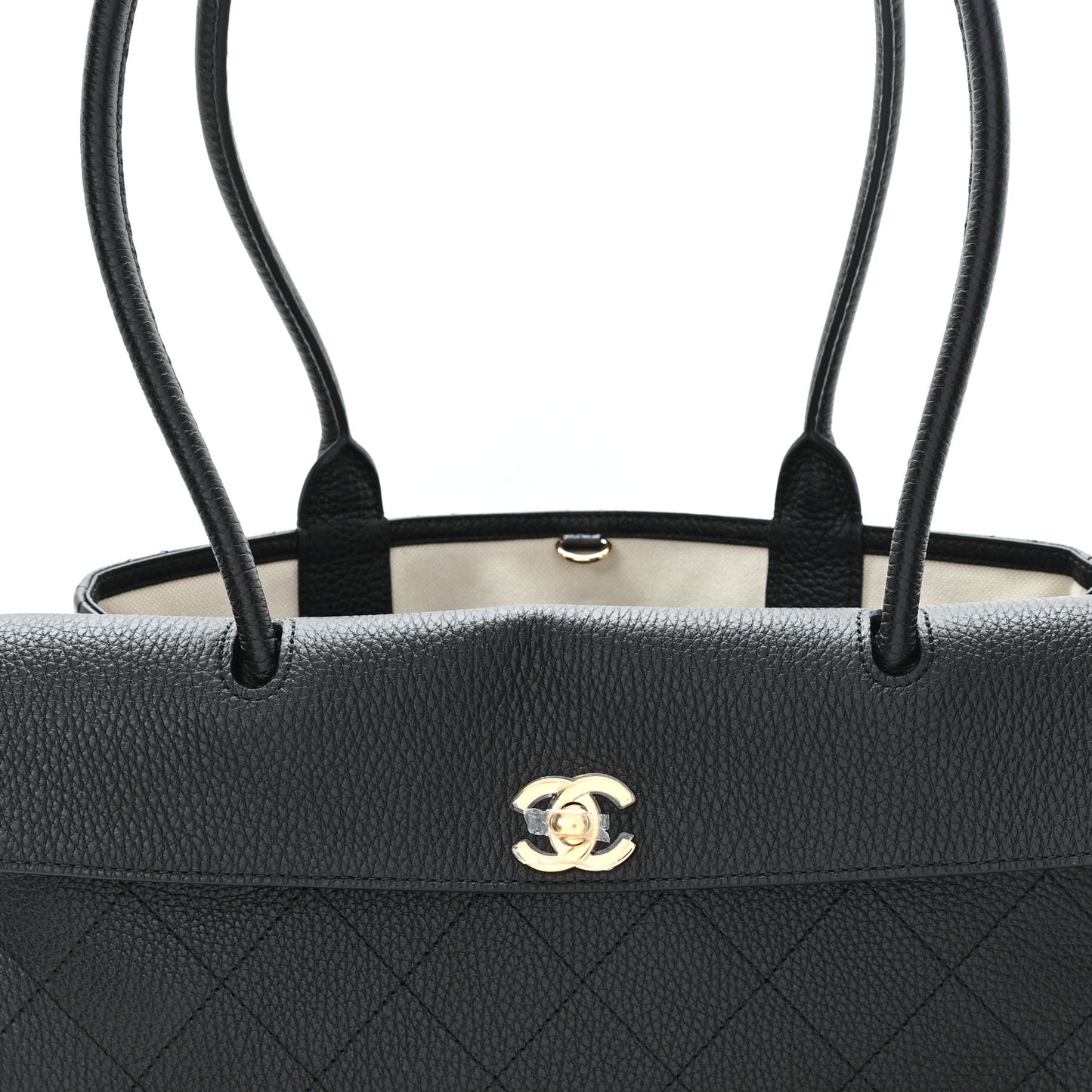Grained Calfskin Stitched Urban Essentials Small Shopping Bag Black