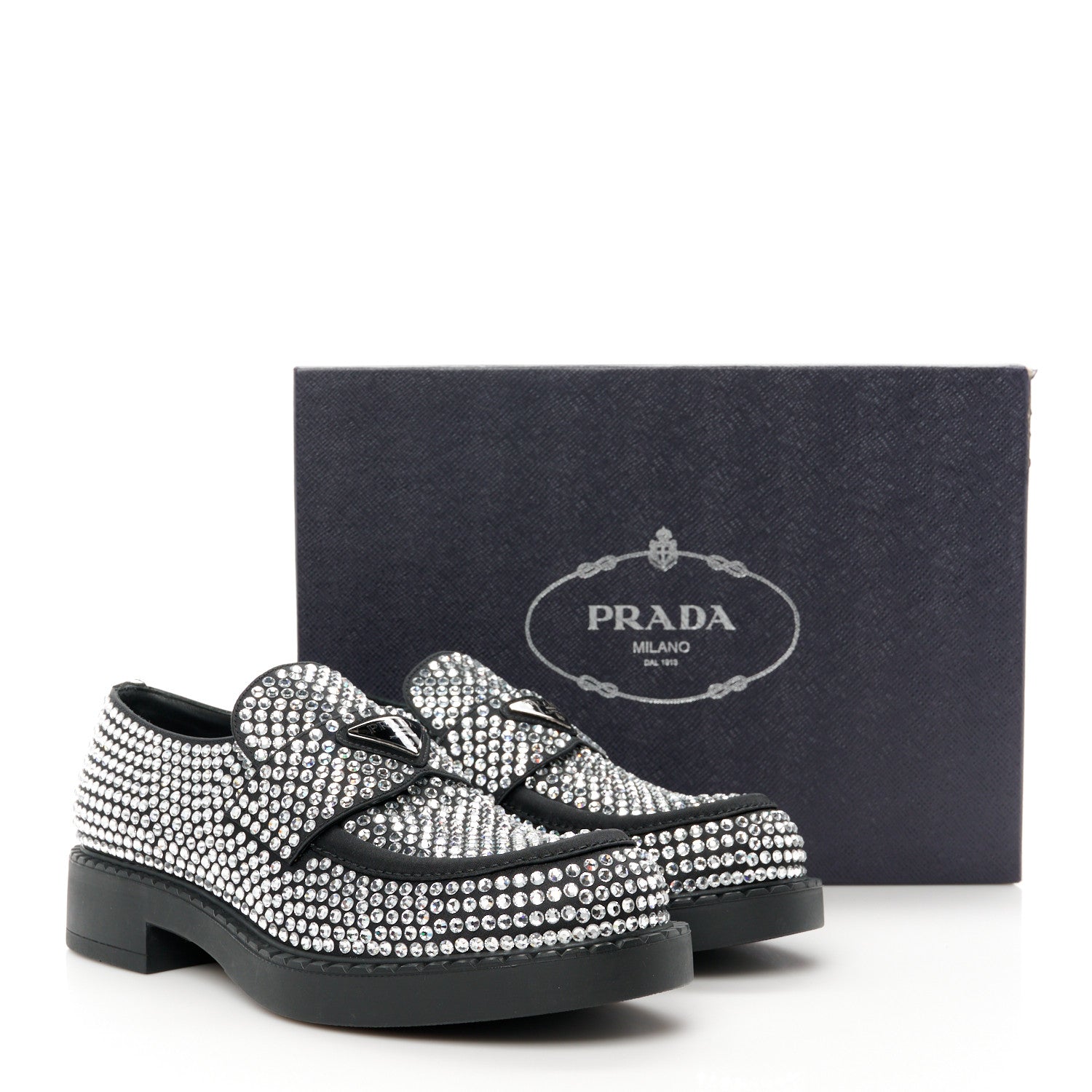 Prada Satin Crystal Metal Triangle Logo Mens Loafers 7 Cristal 10 of 10