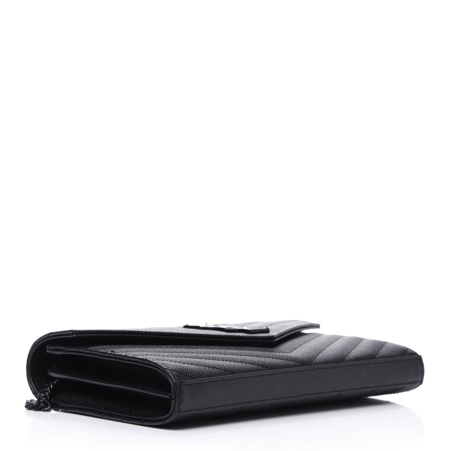 Saint Laurent Grain De Poudre Matelasse Chevron Monogram Chain Wallet Black 3 of 10