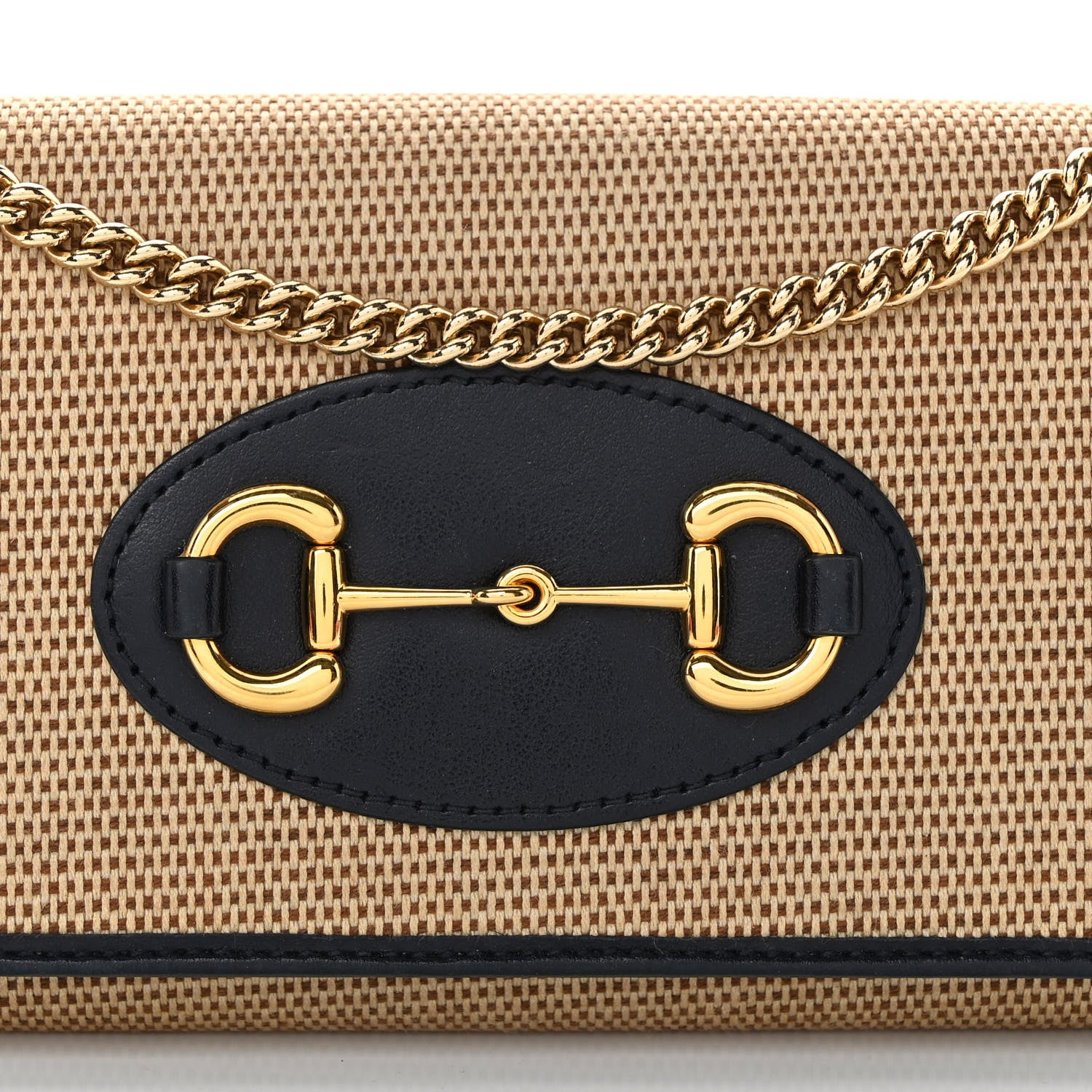 Gucci Vintage Rice Canvas Plutone Calfskin Small Horsebit 1955 Wallet On Chain Beige Blue 7 of 11
