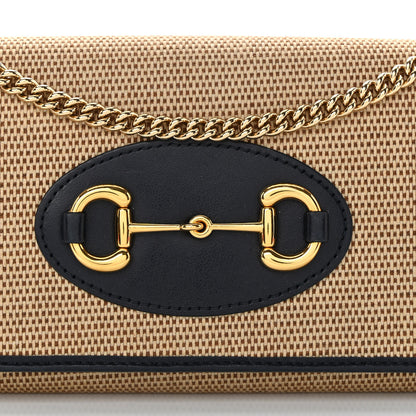 Gucci Vintage Rice Canvas Plutone Calfskin Small Horsebit 1955 Wallet On Chain Beige Blue 7 of 11