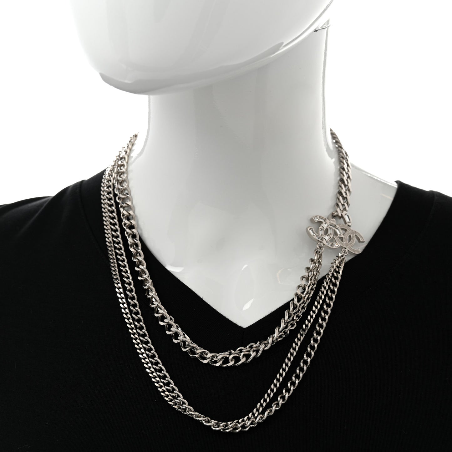Baguette Crystal CC Multi Strand Long Chain Necklace Silver