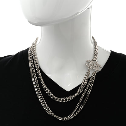 Chanel Baguette Crystal CC Multi Strand Long Chain Necklace Silver 2 of 6