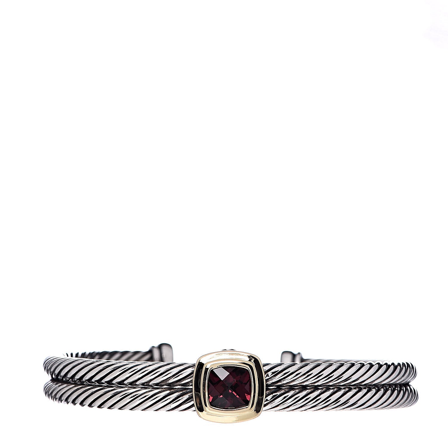 David Yurman Sterling Silver 18K Yellow Gold Garnet Albion Cable Bracelet 1 of 6