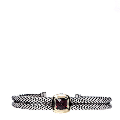 David Yurman Sterling Silver 18K Yellow Gold Garnet Albion Cable Bracelet 1 of 6