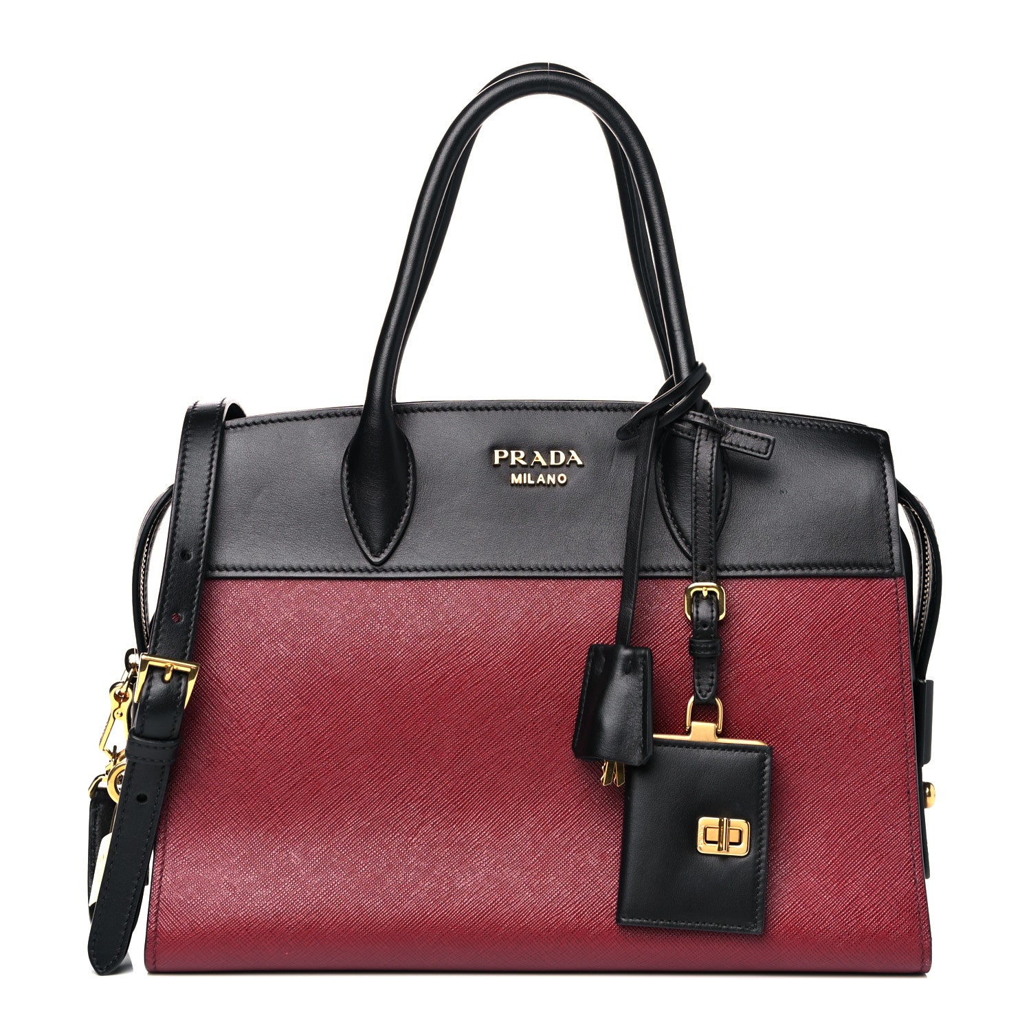 Prada Saffiano City Calfskin Small Esplanade Tote Fuoco Black 2 of 13