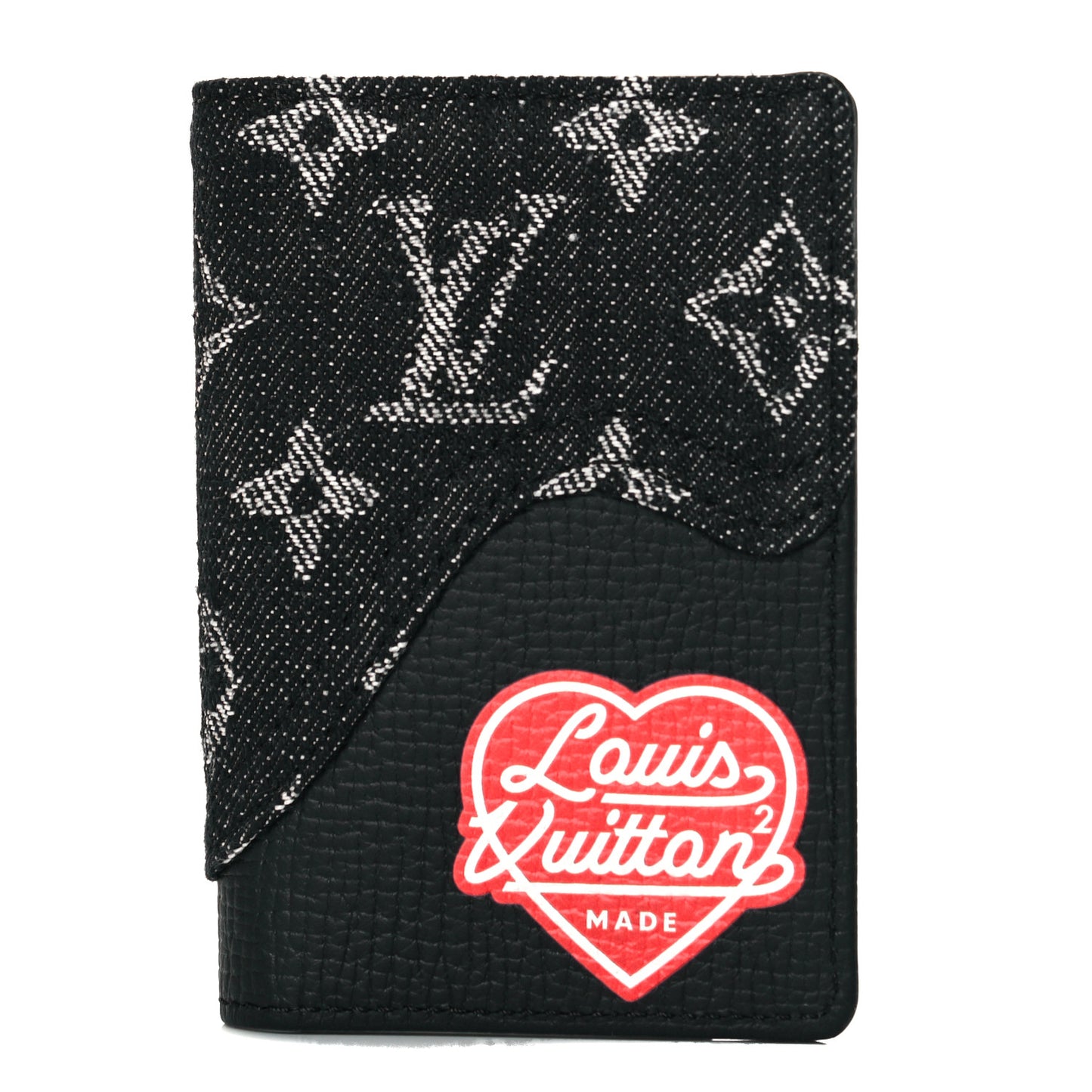 X NIGO Taurillon Monogram Denim Drip Pocket Organizer Black