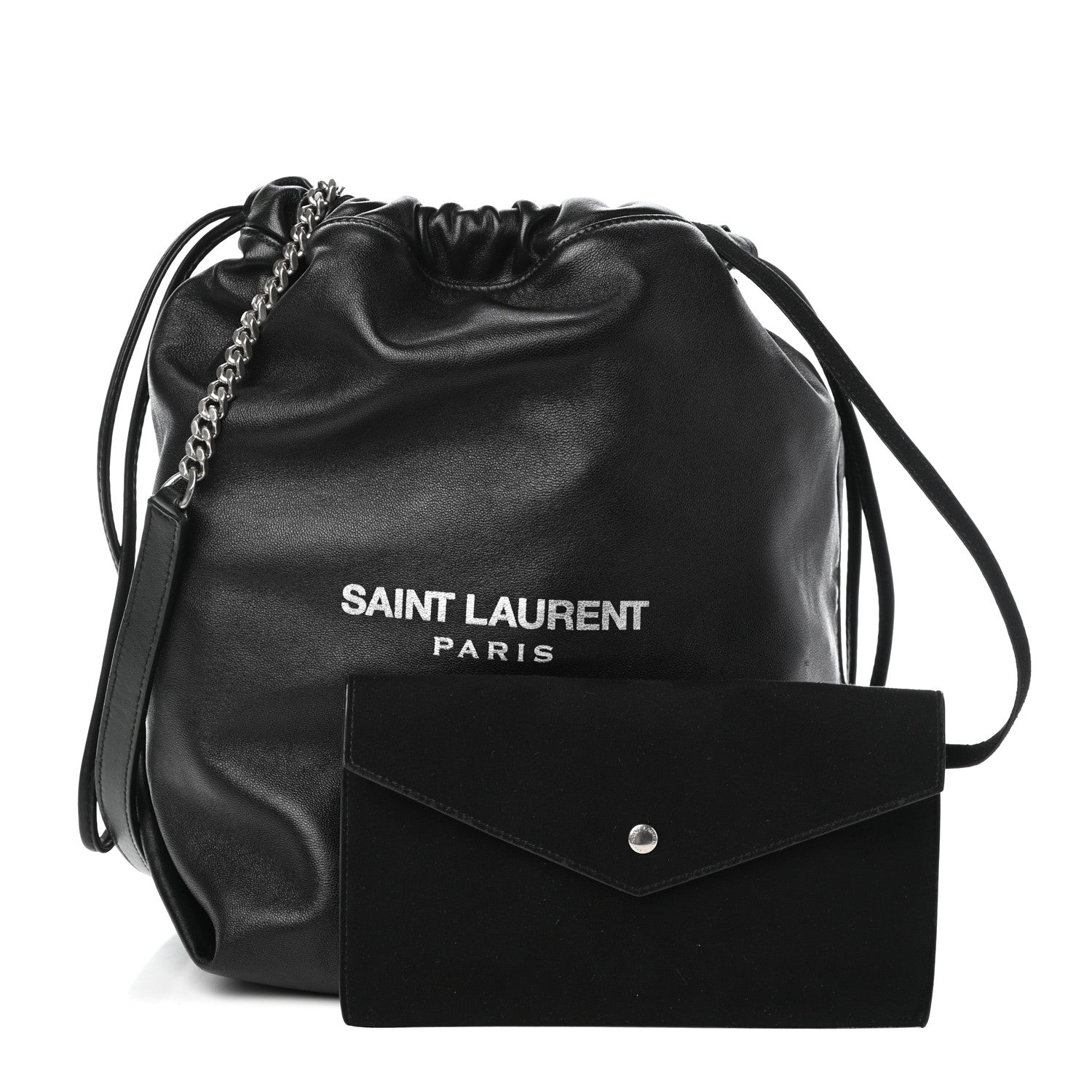 Saint Laurent Lambskin Teddy Drawstring Bag Black 1 of 8