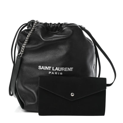 Saint Laurent Lambskin Teddy Drawstring Bag Black 1 of 8