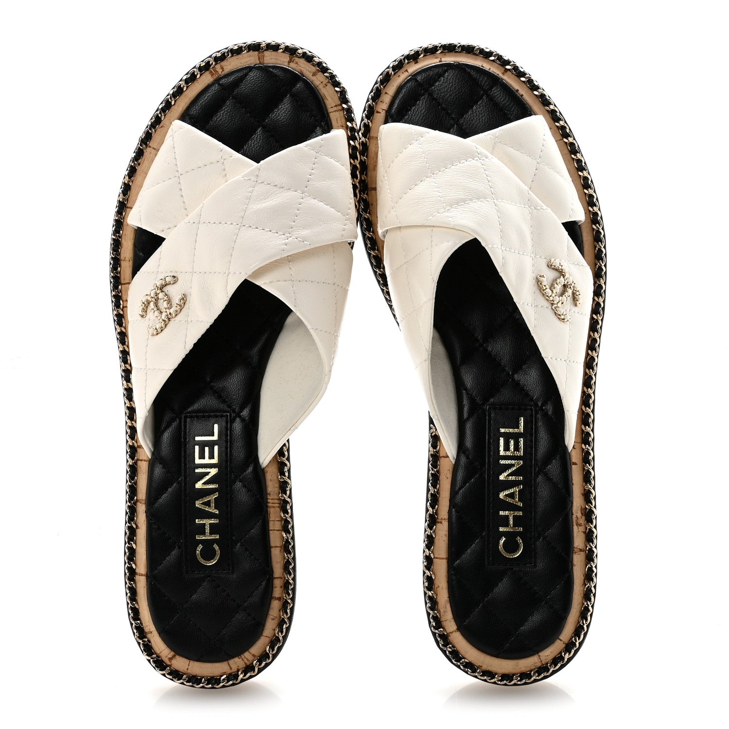 Chanel Lambskin Quilted Chain CC Sandals 38.5 White 4 of 18