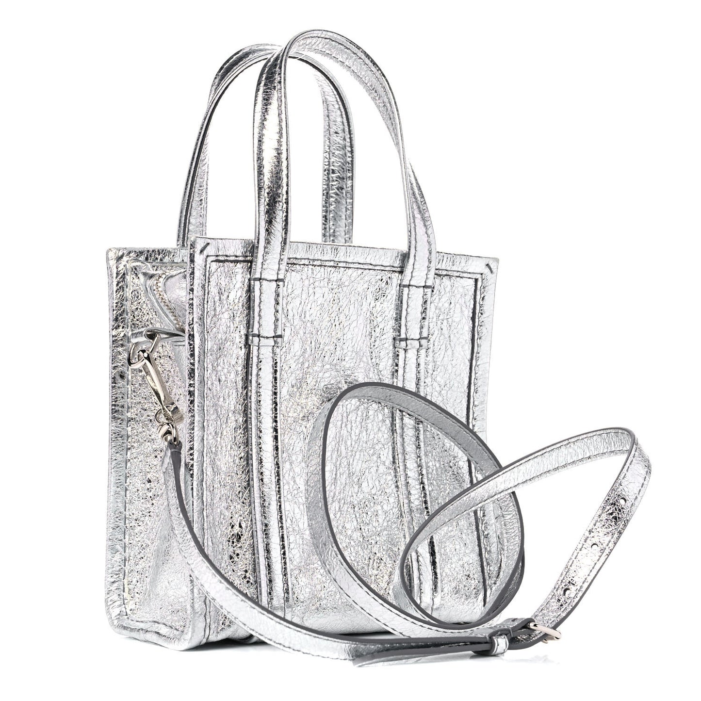 Metallic Calfskin XXS Bazar Shopper Tote Silver Hardware