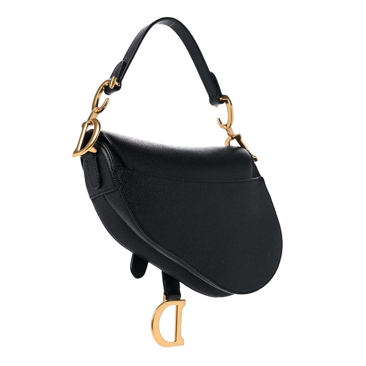 Grained Calfskin Mini Saddle Bag Black