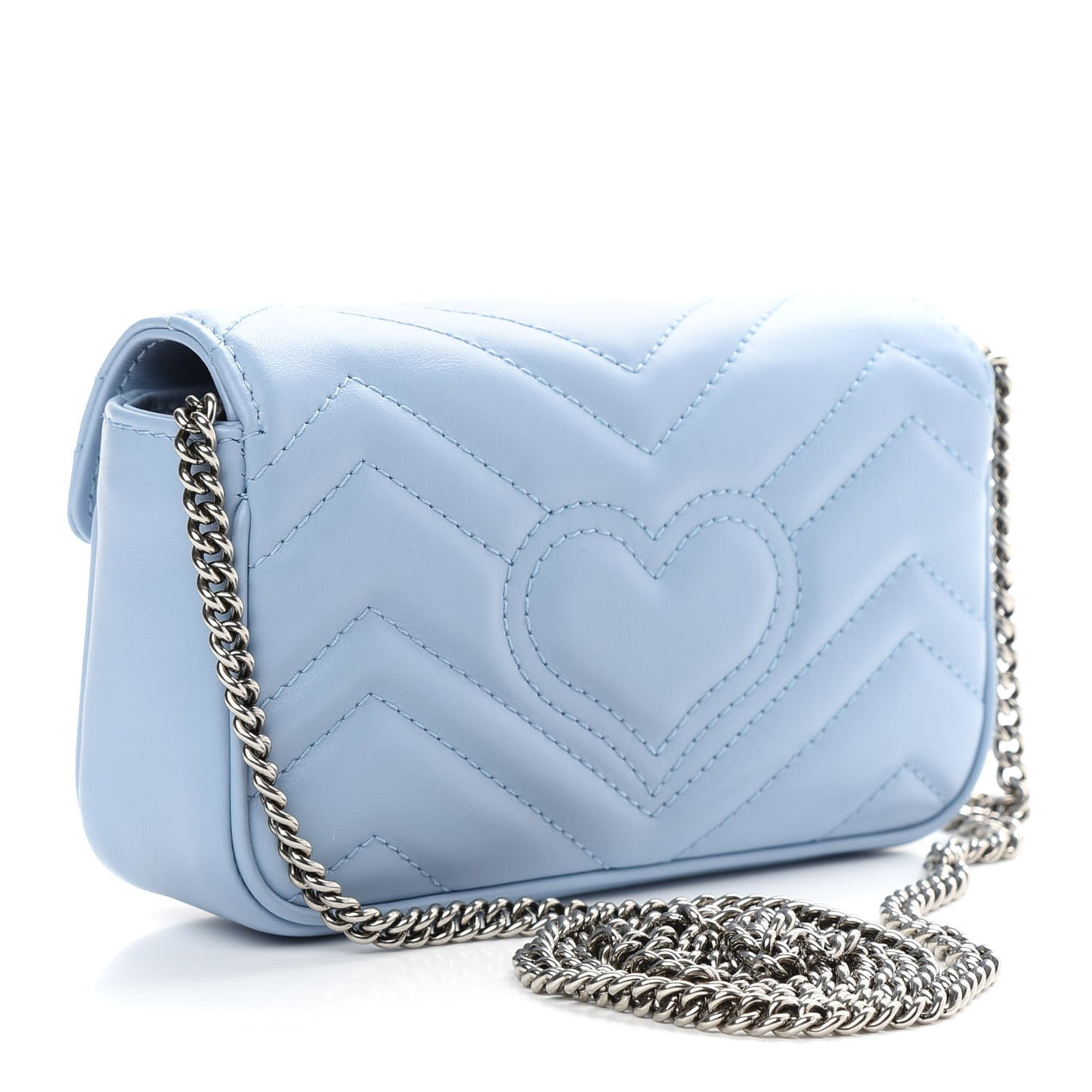 Calfskin Matelasse Super Mini GG Marmont Shoulder Bag Porcelain Light Blue