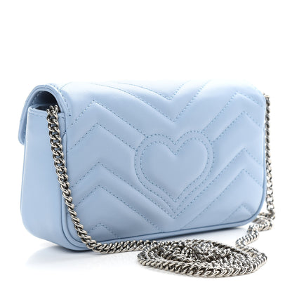 Gucci Calfskin Matelasse Super Mini GG Marmont Shoulder Bag Porcelain Light Blue 3 of 9