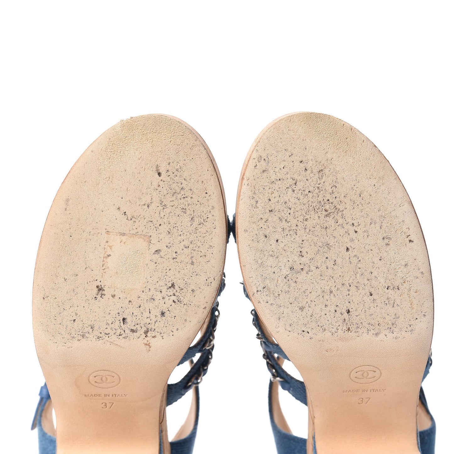 Denim Cork Chain Wedge Sandals 37 Blue