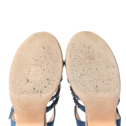 Chanel Denim Cork Chain Wedge Sandals 37 Blue 8 of 13