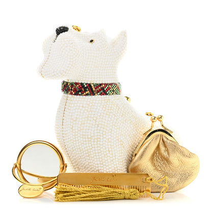 Judith Leiber Crystal Terrier Minaudiere Clutch White Gold 1 of 7