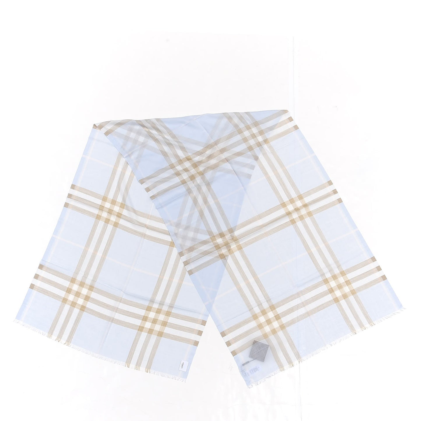 Wool Silk Gauze Giant Check Lightweight Scarf Pale Blue Archive Beige