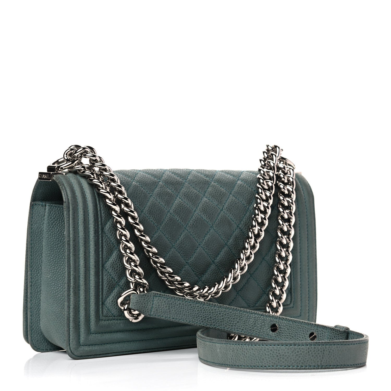 Chanel Caviar Quilted Medium Boy Flap Vert Fonce 3 of 20