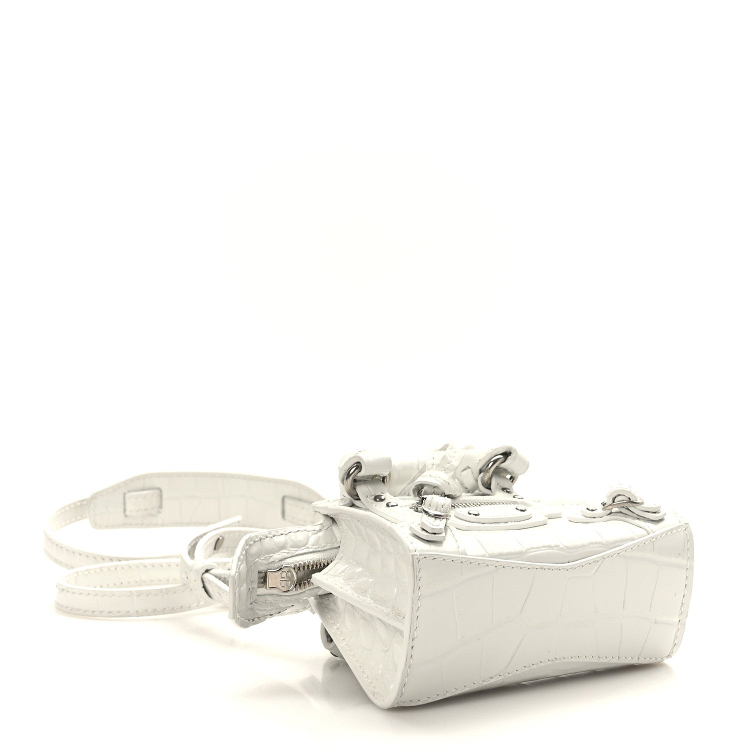 Balenciaga Extra Supple Calfskin Crocodile Embossed Neo Classic Silver Hardware Super Nano City Crossbody White 4 of 8